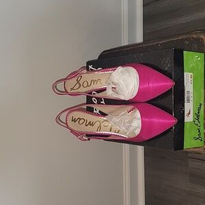 SAM EDELMAN sling back Deep Pink Silk size 8.5